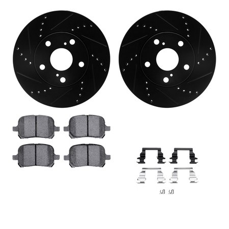 DYNAMIC FRICTION CO 8512-76053, Rotors-Drilled and Slotted-Black w/ 5000 Advanced Brake Pads incl. Hardware, Zinc Coated 8512-76053